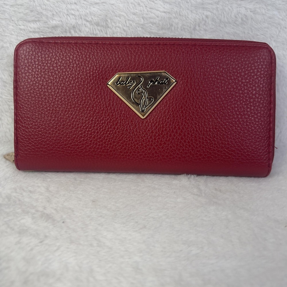 Baby Phat Wallet Womens One Size Red Zip Around‎ Checkbook Cat Logo Faux Leather